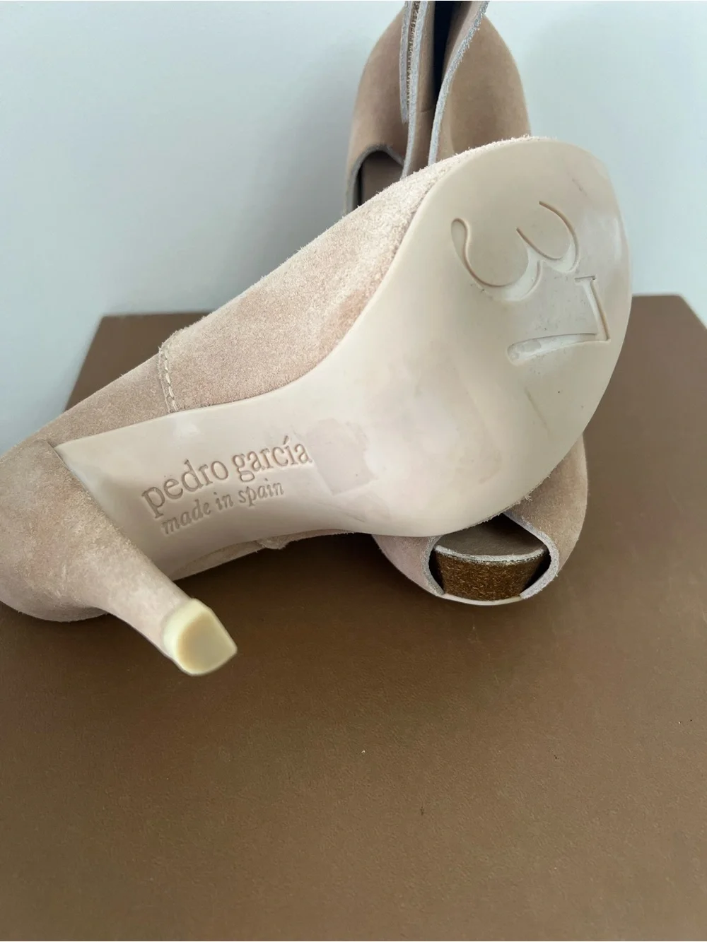Pedro Garcia‎ Blush Tank Suede Peep-Toe Ankle-Strap Heels